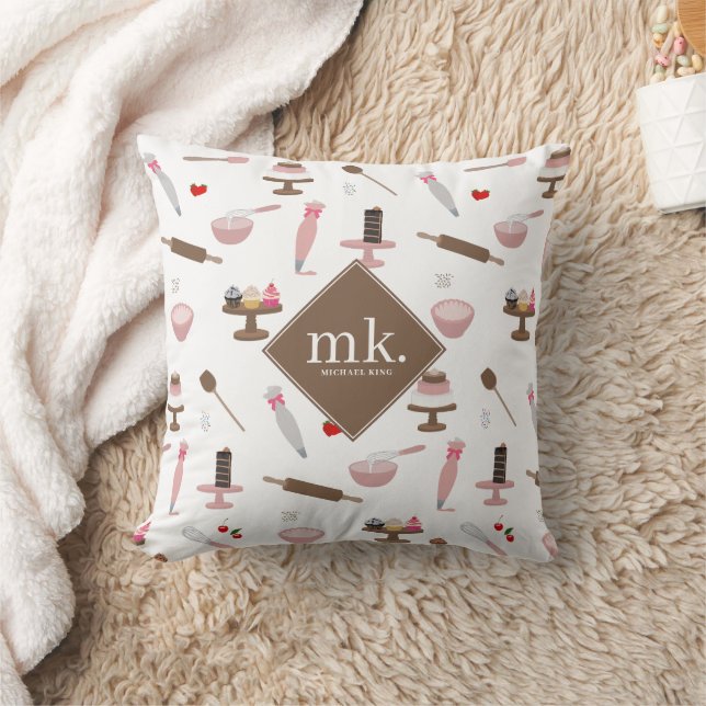 Baking & Cooking Utensils Bakery Cooking Monogram Throw Pillow (Blanket)