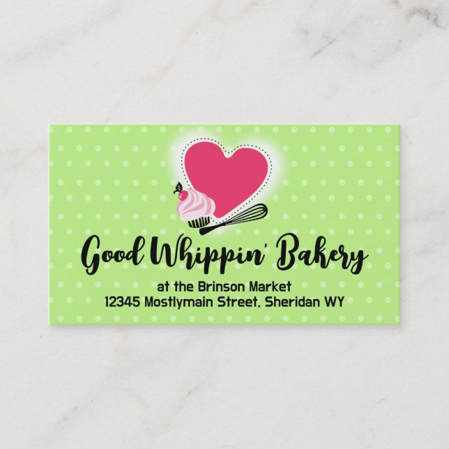 baking cupcake whisk heart business card green (Front)