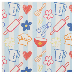 Baking Doodle on Stripes for Kids and Grandma Fabric