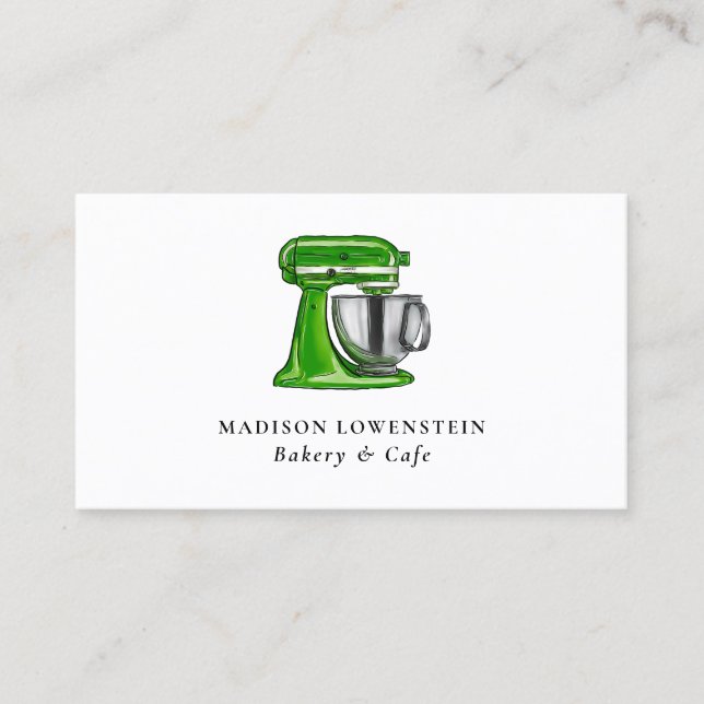 Baking Green Whisk Caterer Pastry Chef Modern  Business Card (Front)