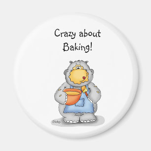 Baking Hippo eating dough - Personalize with name Magnet
