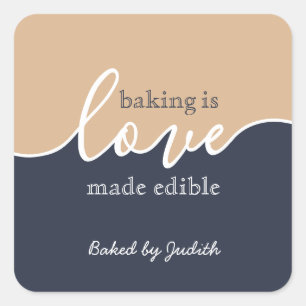 Baking is Love Fabriqué Sticker Carré de script co