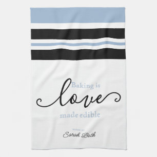 Baking is Love Made Edible Classy Script Striped Kitchen Towel