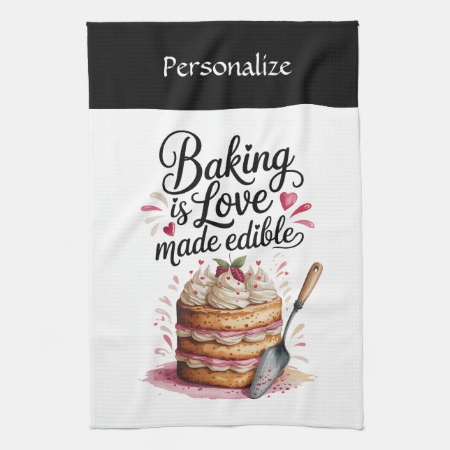 Baking Is Love Quote Kitchen Baker Personalized Kitchen Towel (Vertical)
