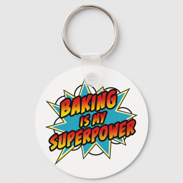 Baking Is My Superpower Funny Retro Comic Baking Keychain (Front)