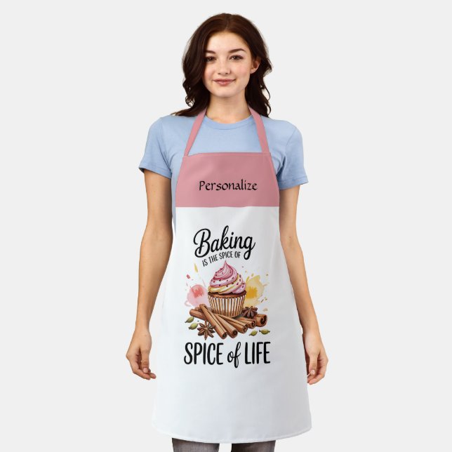 Baking is the Spice of Life Quote Personalize Gift Apron (Worn)