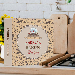 Baking Kitchen Utensils Personalized Recipes Beige Binder
