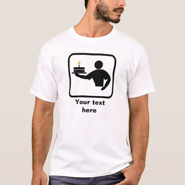 Baking Man with Cake Image -- Customize T-Shirt (Front)