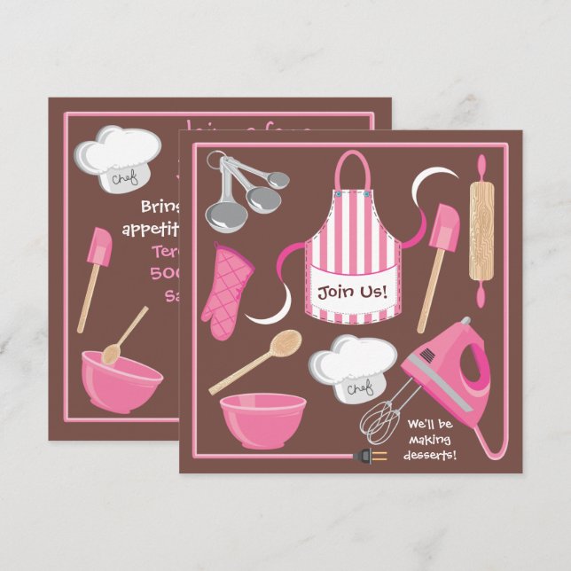 Baking or Cooking Party Invitation Card (Front/Back)