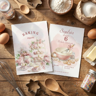 Baking Party Birthday Girls Elegant Soft Pastel Invitation
