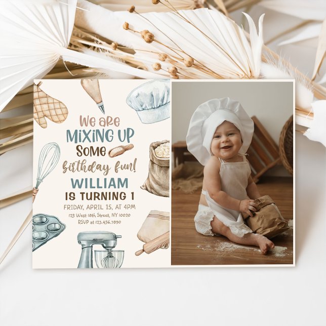 Baking Party Boy Kids Cooking Birthday Photo Invitation (Creator Uploaded)