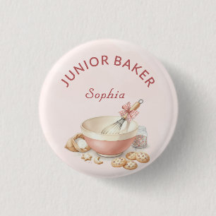 Baking Party Girls Birthday Elegant Bowl & Whisk 1 Inch Round Button