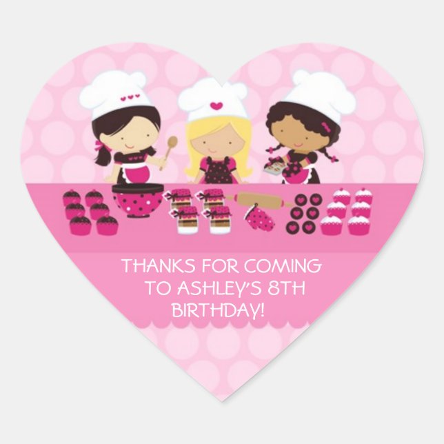 Baking Party Personalized Heart Favour Stickers (Front)