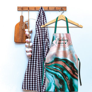 Baking Queen Rose Gold Glitter Pink Teal Marble Apron