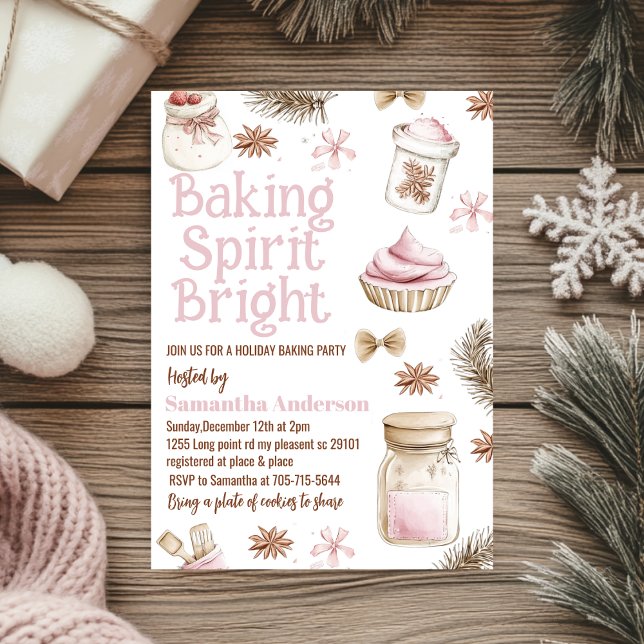 Baking Spirit Bright Pastel Pink Cookie Exchange  Invitation (Creator Uploaded)