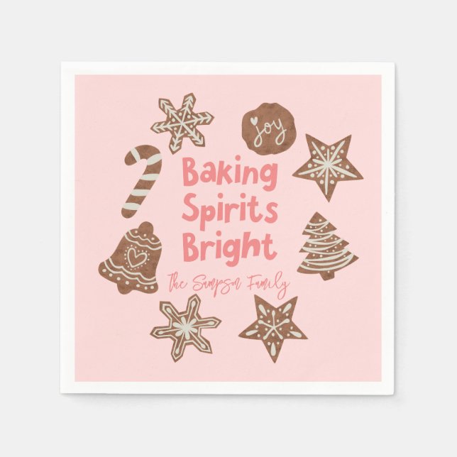 Baking Spirits Bright Christmas Cookie Pink Napkin (Front)