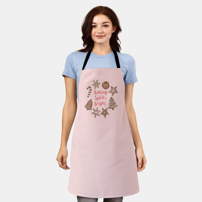 Baking Spirits Bright Christmas Cookies Pink Apron (Worn)