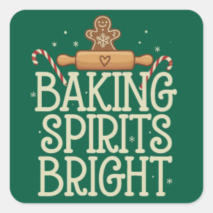 Baking Spirits Bright Christmas Funny Xmas Baker Square Sticker