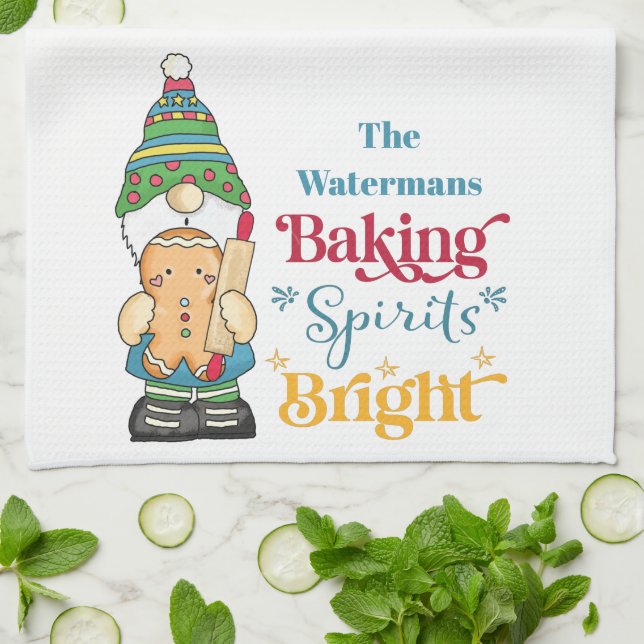 Baking Spirits Bright Christmas Holiday Monogram Kitchen Towel (Folded)