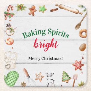 Baking Spirits Bright Christmas Square Paper Coaster