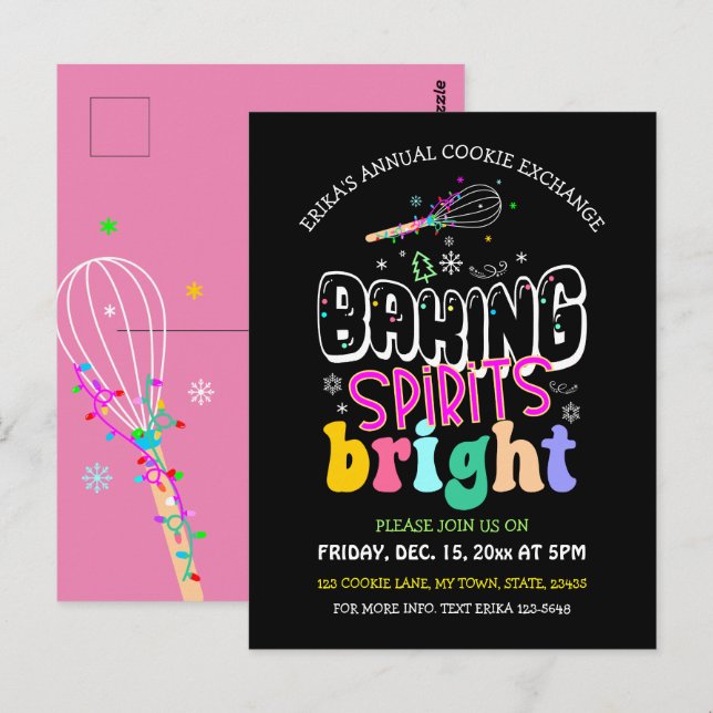 Baking Spirits Bright Cookie Exchange Party  Postcard (Front/Back)