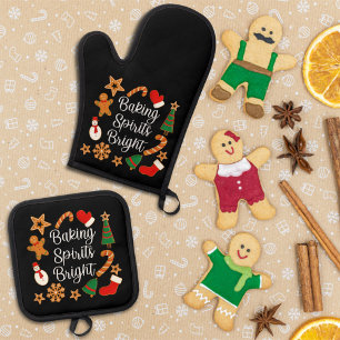 Baking Spirits Bright Gingerbread Christmas Cookie Oven Mitt & Pot Holder Set