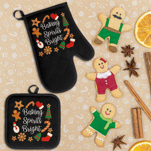Baking Spirits Bright Gingerbread Christmas Cookie Oven Mitt & Pot Holder Set