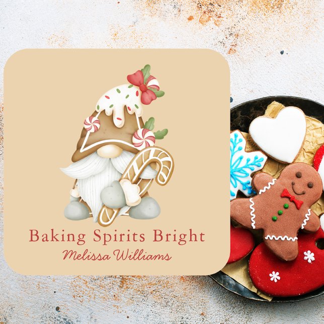 Baking Spirits Bright Gnome Christmas Holiday  Square Sticker (Creator Uploaded)