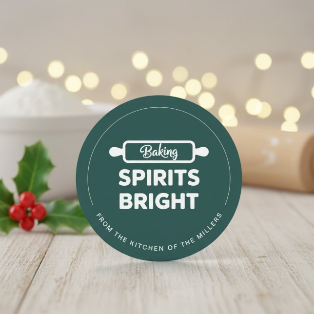 Baking Spirits Bright Green Holiday Kitchen Classic Round Sticker (Creator Uploaded)
