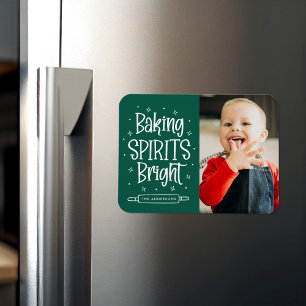 Baking Spirits Bright Green Holiday Photo Magnet