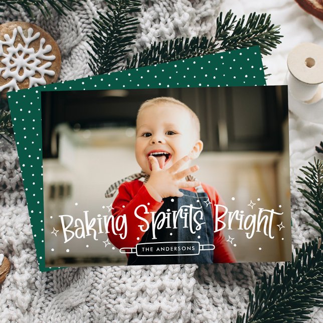 Baking Spirits Bright Green Photo Holiday Card (Creator Uploaded)
