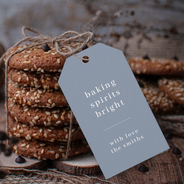 Baking Spirits Bright | Minimal Simple Blue Grey Gift Tags