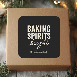 Baking Spirits Bright   Modern Black Christmas  Square Sticker
