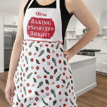 Baking Spirits Bright Monogrammed Christmas Apron<br><div class="desc">Baking Spirits Bright Monogrammed Christmas Apron. Festive holiday floral pattern to brighten up the kitchen this holiday season. Perfect for holiday cooking baking and decorating parties. Wear while baking your favourite holiday baking treats. Modern logo style design with your name. Great as a gift for your favourite baker.</div>