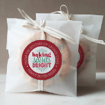 Baking Spirits Bright Personalized Holiday Baking Classic Round Sticker<br><div class="desc">Label your sweet holiday treats with these cute red and green stickers! Design features "Baking Spirits Bright" in the centre,  surrounded by your custom text. We love it with "from the kitchen of [your name]" with the cookie type beneath.</div>