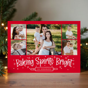 Baking Spirits Bright Red 5 Photo Collage Holiday Card