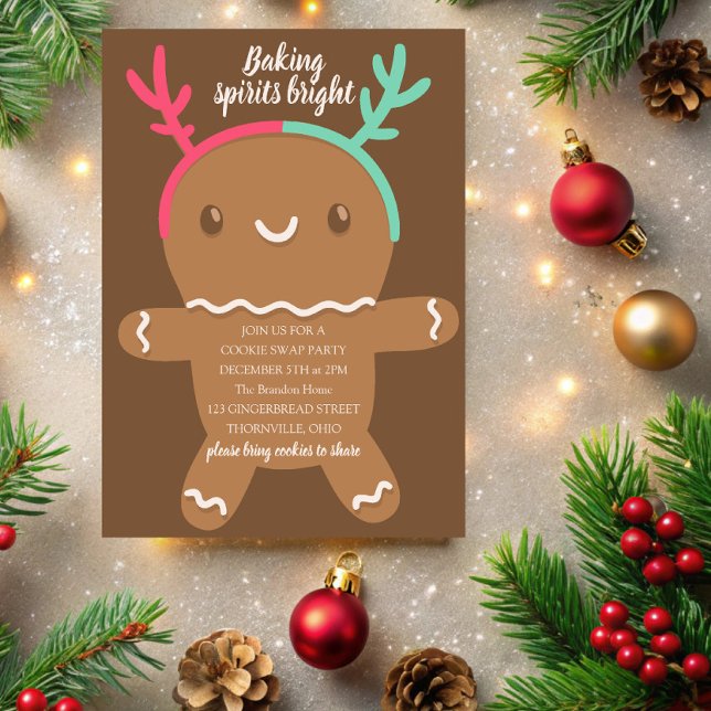 Baking Spirits Bright Reindeer Gingerbread Cookie  Invitation (Creator Uploaded)