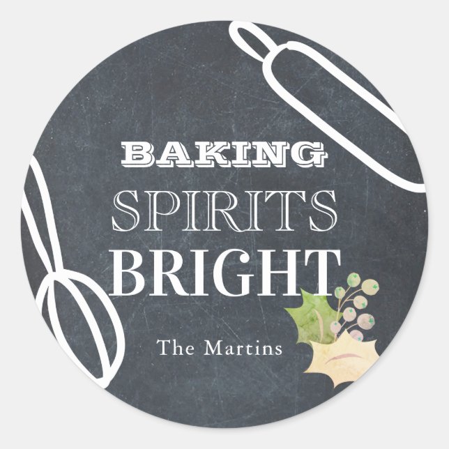 Baking Sprits Bright Holiday Chalkboard Classic Round Sticker (Front)