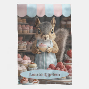 Baking Squirrel with Cupcake Kitchen Towel