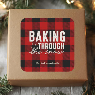 Baking Through the Snow Buffalo Plaid Christmas Square Sticker
