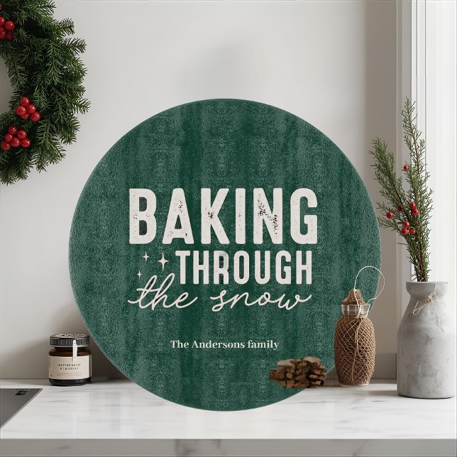 “Baking Through the Snow Personalized Forest Green Cutting Board (Creator Uploaded)