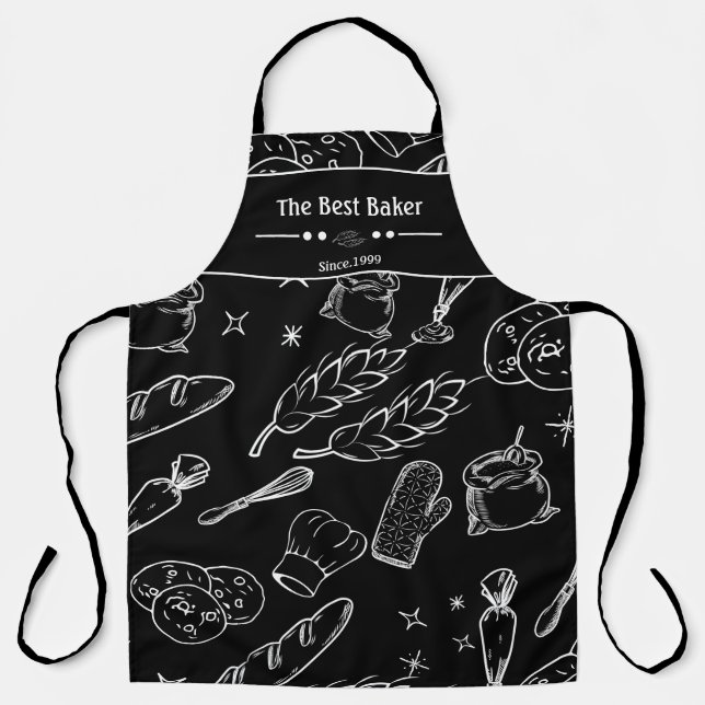 baking tools and food black white kitchen baker  apron (Front)