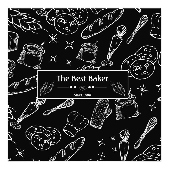 baking tools and food black white kitchen baker  photo print (Front)