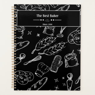 baking tools and food black white kitchen baker planner