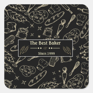 baking tools and food black white kitchen baker  square sticker