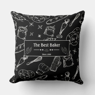 baking tools and food black white personalized  throw pillow