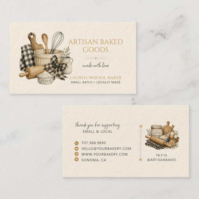 Baking Utensils Artisan Baker Bakery  Business Card (Front/Back)