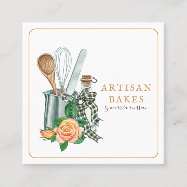 Baking Utensils Bakery Baker Square Business Card (Front)