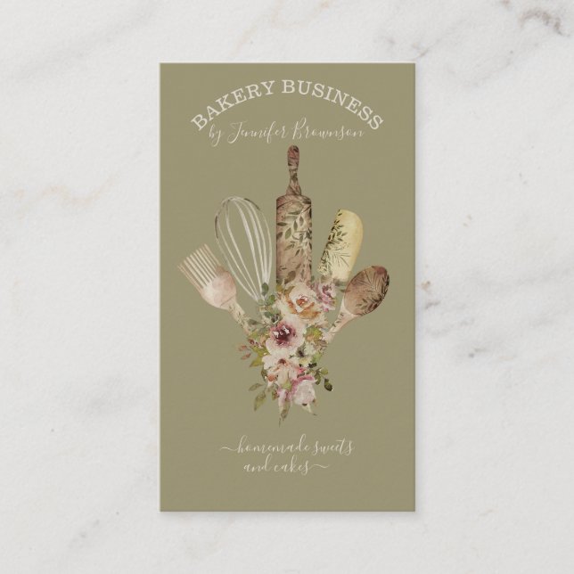 Baking utensils Catering Cook Chef sage retro Business Card (Front)