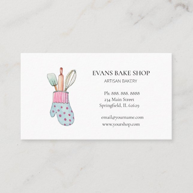 Baking utensils & mitten bakery business card (Front)